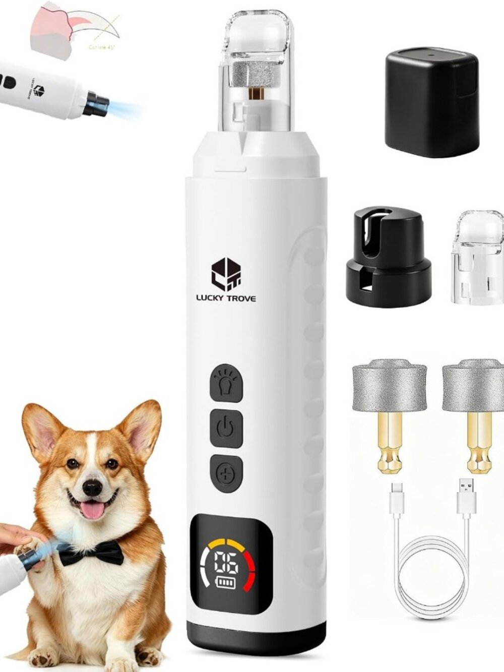 Ultra-Quiet Dog Nail Grinder - 6-Speed, 11000 RPM, Low Noise, Safe & Effective